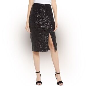 NWT 🖤 Halogen Nordstrom Black Sequin Pencil Skirt, Lined, Slit, Back Zipper, 1X